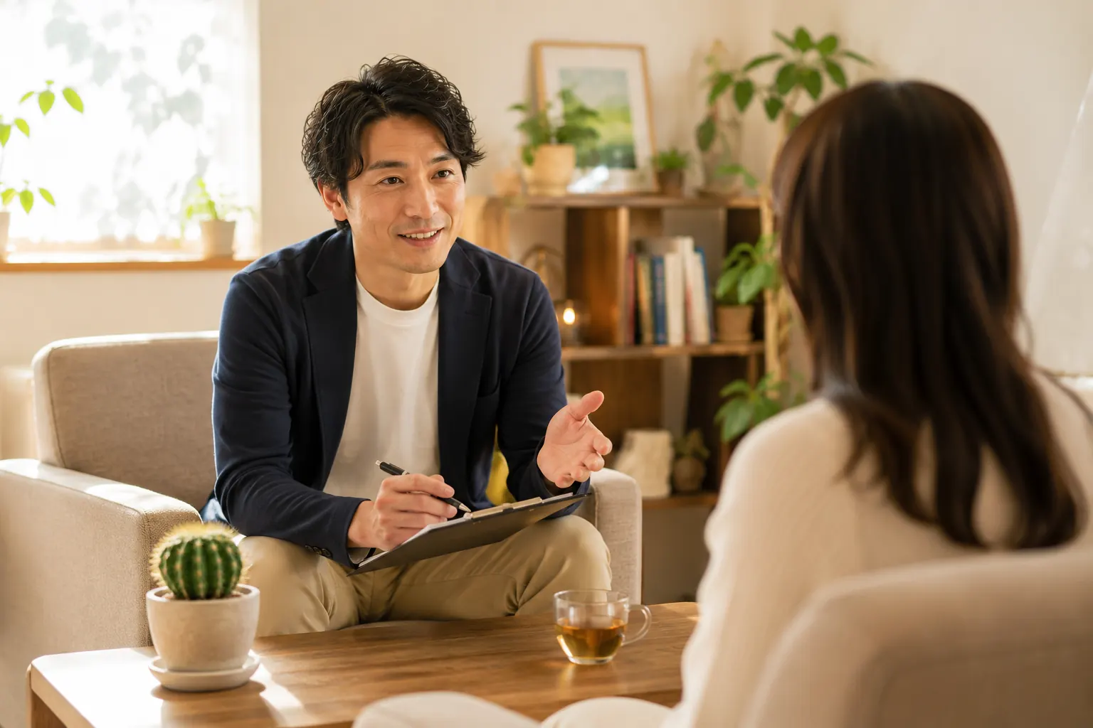 心理カウンセリングで対話する様子